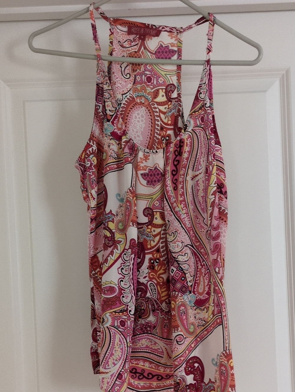 Rose & Thyme Pink Paisley Razorback Tank Top